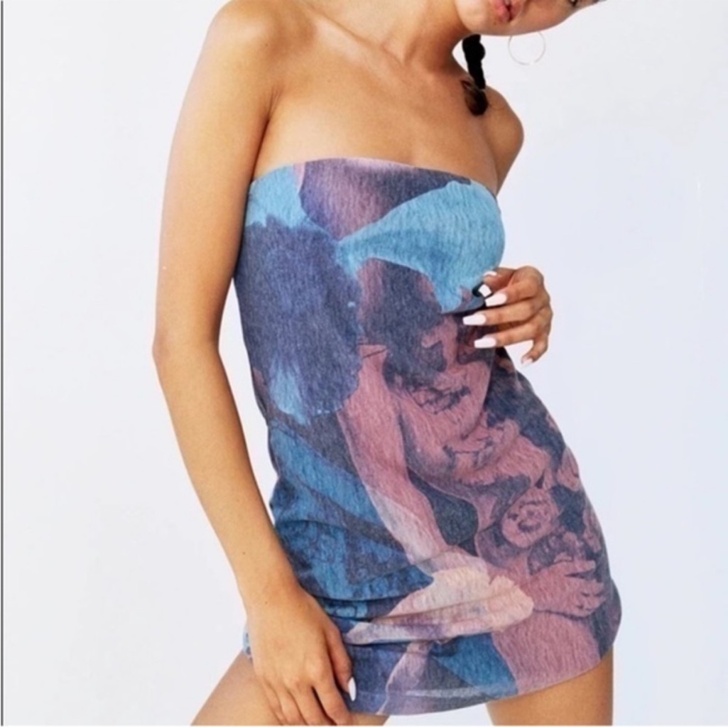 With Jean Blue And Pink Mini Dress